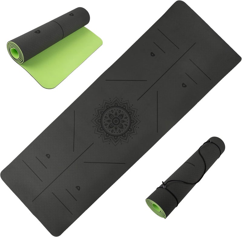 Non-Slip Yoga Mat with Alignment Marks – Lightweight Exercise Mat with Carry Strap for Home Workout or Travel by Outdoors